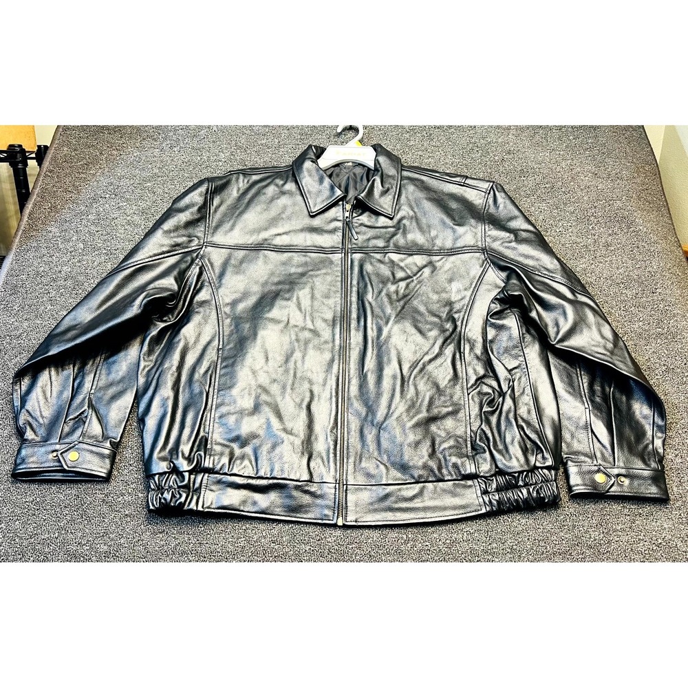 Cambridge Classics Leather Biker Jacket Mens XL Black Quilted Lined Full Zip